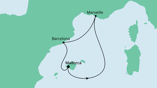 Routenverlauf für Kurzreise ab Mallorca mit AIDAstella am 24.04.22 Routenverlauf für Kurzreise ab Mallorca mit AIDAstella am 24.04.22