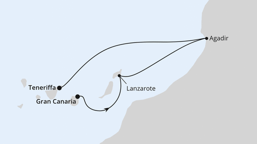 Routenverlauf für Kurzreise nach Marokko mit AIDAstella am 12.11.23