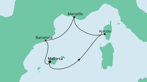 Routenverlauf für Spanien & Frankreich mit AIDAstella am 19.04.20 Routenverlauf für Spanien & Frankreich mit AIDAstella am 19.04.20