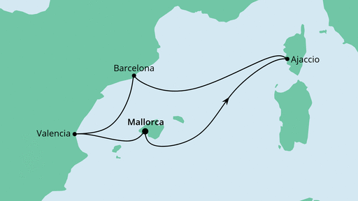 Routenverlauf für Frühling am Mittelmeer 2 mit AIDAstella am 11.05.21 Routenverlauf für Frühling am Mittelmeer 2 mit AIDAstella am 11.05.21
