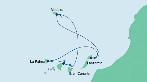 Routenverlauf für Kanaren & Madeira 1 mit AIDAstella am 01.03.20 Routenverlauf für Kanaren & Madeira 1 mit AIDAstella am 01.03.20