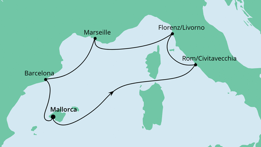 Routenverlauf für Perlen am Mittelmeer mit AIDAstella am 12.12.20 Routenverlauf für Perlen am Mittelmeer mit AIDAstella am 12.12.20