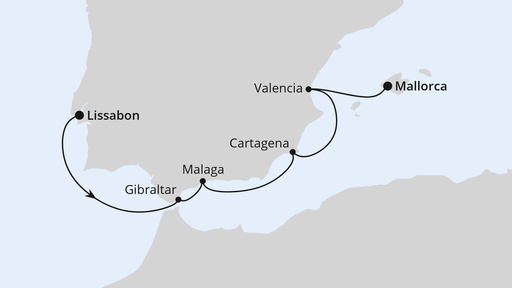 Routenverlauf für Von Lissabon nach Mallorca mit AIDAstella am 30.03.24 Routenverlauf für Von Lissabon nach Mallorca mit AIDAstella am 30.03.24