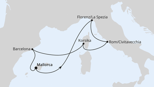 Routenverlauf für Mediterrane Schätze ab Mallorca mit AIDAstella am 20.04.24 Routenverlauf für Mediterrane Schätze ab Mallorca mit AIDAstella am 20.04.24