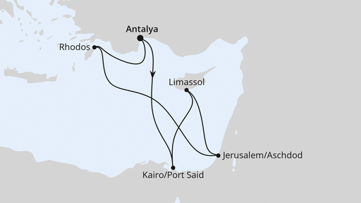 Routenverlauf für Ägypten & Israel mit AIDAstella am 26.03.26