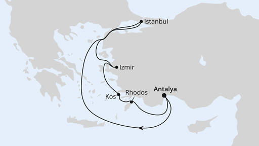 Routenverlauf für Östliches Mittelmeer mit Istanbul mit AIDAstella am 17.10.27