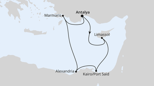 Routenverlauf für Östliches Mittelmeer mit Ägypten mit AIDAstella am 24.10.27