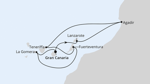 Routenverlauf für Kanaren & Marokko mit AIDAstella am 09.01.28