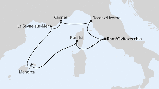 Routenverlauf für Mediterrane Schätze ab Civitavecchia mit AIDAstella am 02.04.28