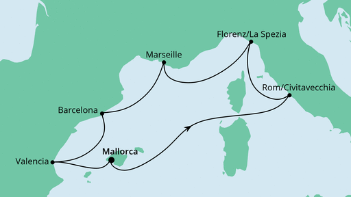 Routenverlauf für Perlen am Mittelmeer mit AIDAstella am 26.02.23