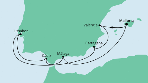 Routenverlauf für Spanien mit Lissabon mit AIDAstella am 24.12.21