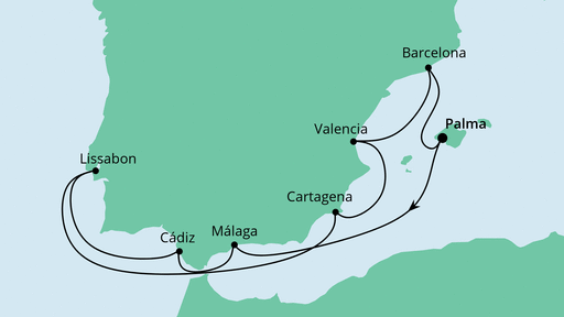 Routenverlauf für Spanien & Portugal mit AIDAstella am 12.10.23 Routenverlauf für Spanien & Portugal mit AIDAstella am 12.10.23