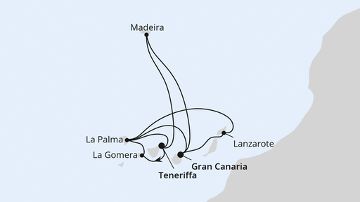 Routenverlauf für Kanarische Inselwelt & Madeira 1 mit AIDAstella am 30.11.23
