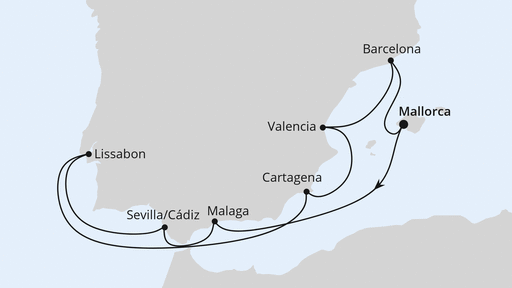 Routenverlauf für Spanien & Portugal mit AIDAstella am 18.07.24