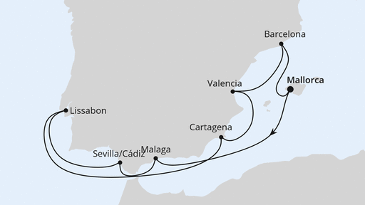 Routenverlauf für Spanien & Portugal mit AIDAstella am 29.08.24 Routenverlauf für Spanien & Portugal mit AIDAstella am 29.08.24