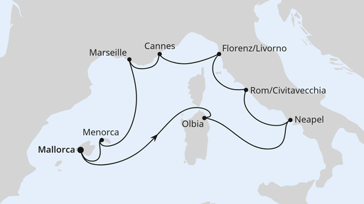 Routenverlauf für Mediterrane Highlights mit AIDAstella am 19.06.25 Routenverlauf für Mediterrane Highlights mit AIDAstella am 19.06.25