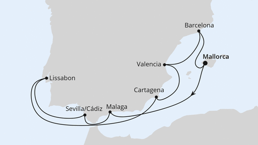Routenverlauf für Spanien & Portugal mit AIDAstella am 21.08.25 Routenverlauf für Spanien & Portugal mit AIDAstella am 21.08.25
