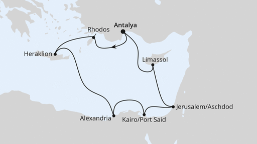 Routenverlauf für Östliches Mittelmeer mit Ägypten mit AIDAstella am 23.10.25 Routenverlauf für Östliches Mittelmeer mit Ägypten mit AIDAstella am 23.10.25