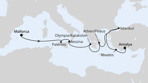 Routenverlauf für Italien & Griechenland mit Istanbul mit AIDAstella am 30.09.27