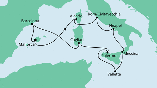 Routenverlauf für Italien & Mittelmeerinseln mit AIDAstella am 04.10.20