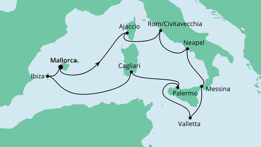 Routenverlauf für Italien & Mittelmeerinseln mit AIDAstella am 10.07.22 Routenverlauf für Italien & Mittelmeerinseln mit AIDAstella am 10.07.22