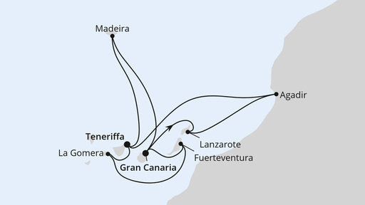 Routenverlauf für Kanaren, Madeira & Marokko mit AIDAstella am 12.11.23 Routenverlauf für Kanaren, Madeira & Marokko mit AIDAstella am 12.11.23