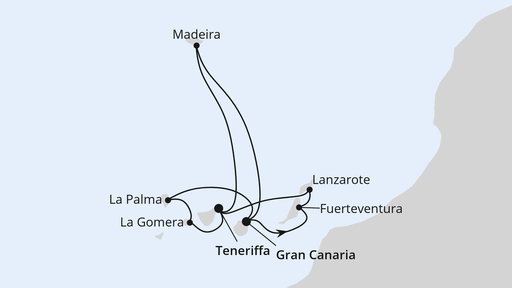 Routenverlauf für Kanarische Inselwelt & Madeira 2 mit AIDAstella am 26.11.23 Routenverlauf für Kanarische Inselwelt & Madeira 2 mit AIDAstella am 26.11.23