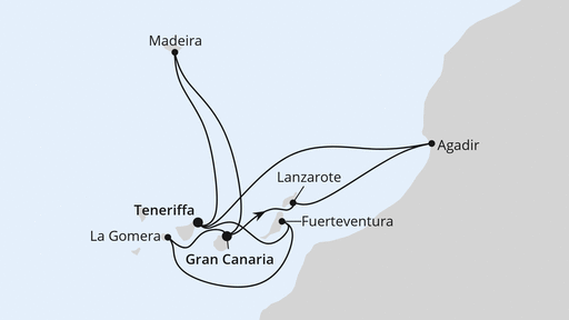Routenverlauf für Kanaren, Madeira & Marokko mit AIDAstella am 04.02.24