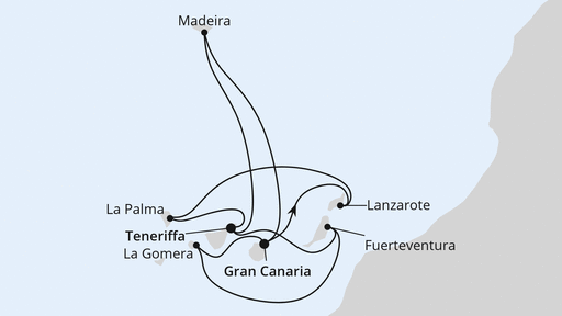 Routenverlauf für Kanarische Inselwelt & Madeira 2 mit AIDAstella am 18.02.24