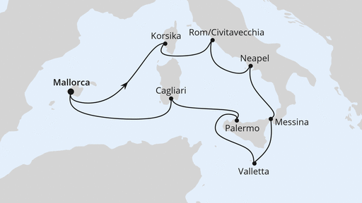 Routenverlauf für Italien & Mittelmeerinseln mit AIDAstella am 29.09.24 Routenverlauf für Italien & Mittelmeerinseln mit AIDAstella am 29.09.24