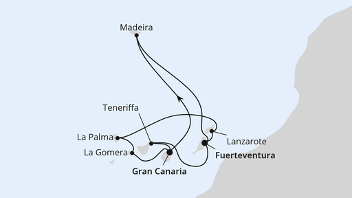 Routenverlauf für Große Rundreise Kanaren & Madeira mit AIDAstella am 19.12.27