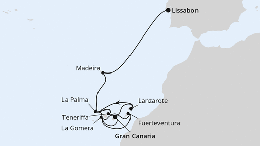 Routenverlauf für Von Gran Canaria nach Lissabon mit AIDAstella am 17.03.24