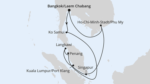 Routenverlauf für Thailand, Malaysia, Singapur & Vietnam mit AIDAstella am 23.12.24