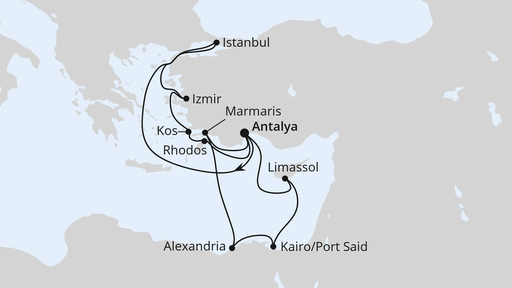 Routenverlauf für Östliches Mittelmeer mit Ägypten & Istanbul mit AIDAstella am 17.10.27