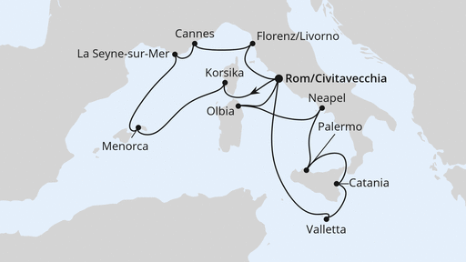 Routenverlauf für Italien & Mittelmeerinseln ab Civitavecchia mit AIDAstella am 02.04.28