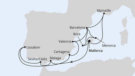 Routenverlauf für Spanien, Portugal & Frankreich mit AIDAstella am 05.05.24 Routenverlauf für Spanien, Portugal & Frankreich mit AIDAstella am 05.05.24