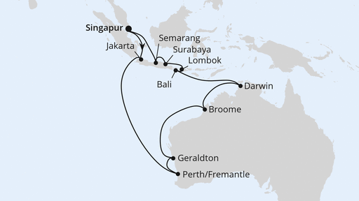 Routenverlauf für Australien, Indonesien & Singapur mit AIDAstella am 25.01.27 Routenverlauf für Australien, Indonesien & Singapur mit AIDAstella am 25.01.27