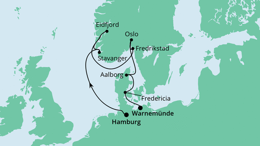 Routenverlauf für Südnorwegens Küste mit AIDAvita am 06.05.22