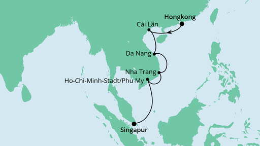 Routenverlauf für Vietnam Rundreise mit AIDAvita am 10.12.20 Routenverlauf für Vietnam Rundreise mit AIDAvita am 10.12.20