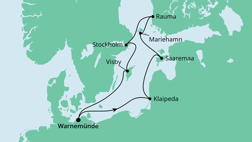 Routenverlauf für Baltikum & Skandinavien 1 mit AIDAvita am 05.07.21 Routenverlauf für Baltikum & Skandinavien 1 mit AIDAvita am 05.07.21