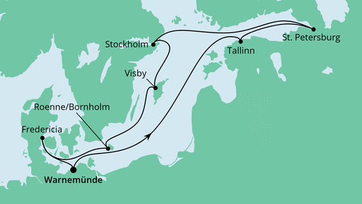 Routenverlauf für Baltikum & Skandinavien 2 mit AIDAvita am 20.08.21