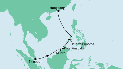 Routenverlauf für Brunei, Philippinen & Hongkong mit AIDAvita am 02.02.20 Routenverlauf für Brunei, Philippinen & Hongkong mit AIDAvita am 02.02.20