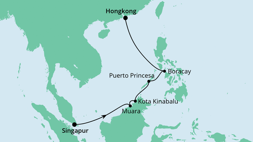 Routenverlauf für Brunei, Philippinen & Hongkong mit AIDAvita am 29.11.20