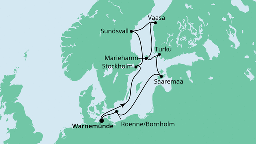 Routenverlauf für Schärengärten der Ostsee mit Hansesail mit AIDAvita am 09.08.23