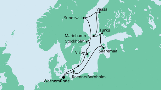 Routenverlauf für Schärengärten der Ostsee 1 mit AIDAvita am 21.08.23