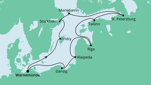 Routenverlauf für Ostsee-Rundreise 2 mit AIDAvita am 29.05.22