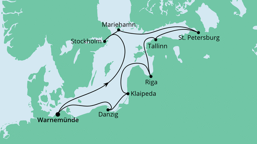 Routenverlauf für Ostsee-Rundreise 1 mit AIDAvita am 12.06.22