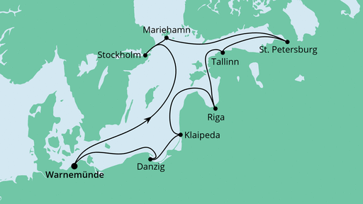 Routenverlauf für Ostsee-Rundreise 2 mit AIDAvita am 15.06.23