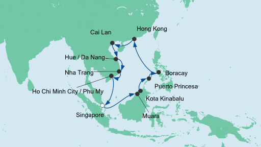 Routenverlauf für Philippinen,Hongkong & Vietnam mit AIDAvita am 02.02.20 Routenverlauf für Philippinen,Hongkong & Vietnam mit AIDAvita am 02.02.20