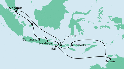 Routenverlauf für Australien & Indonesien mit AIDAvita am 20.12.20